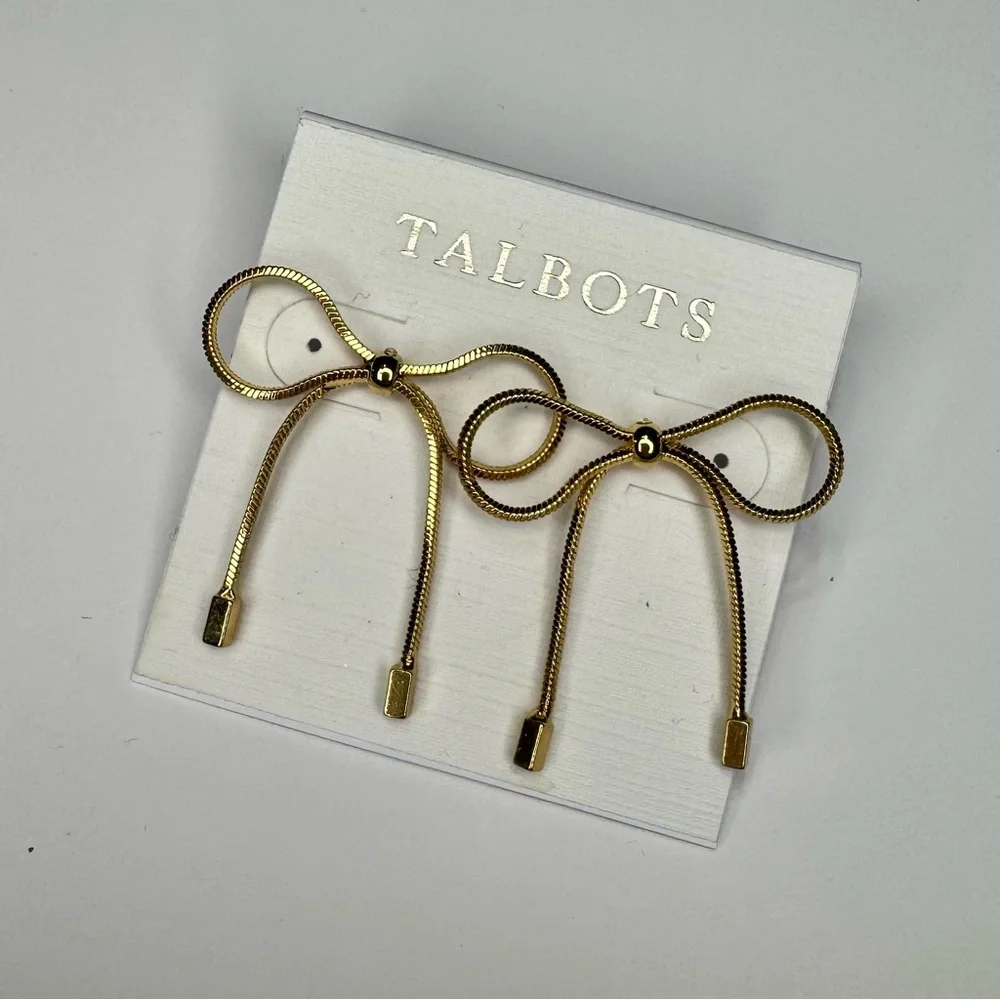 Talbots Gold Ribbon Bow Stud Earrings NWT